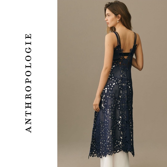 Anthropologie Strappy Navy Cutwork Tunic - Picture 7 of 8